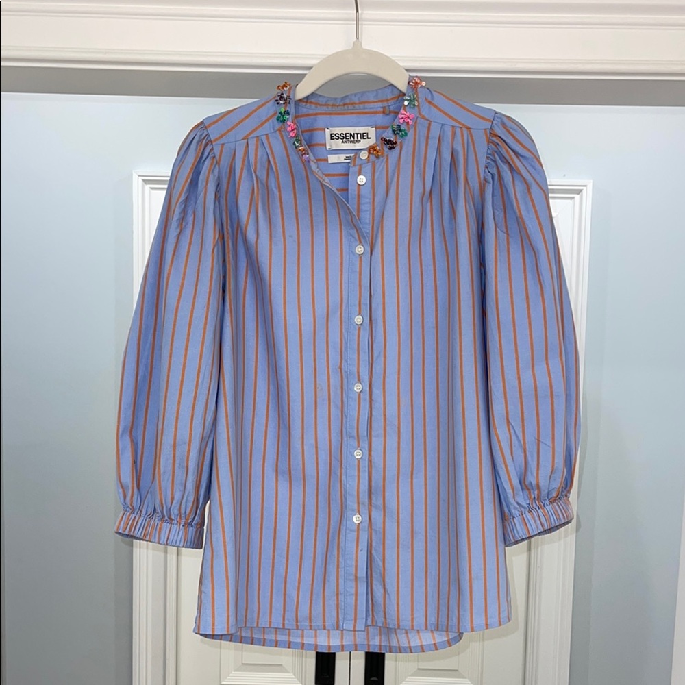 Essentiel Antwerp Blue and Orange Striped Blouse